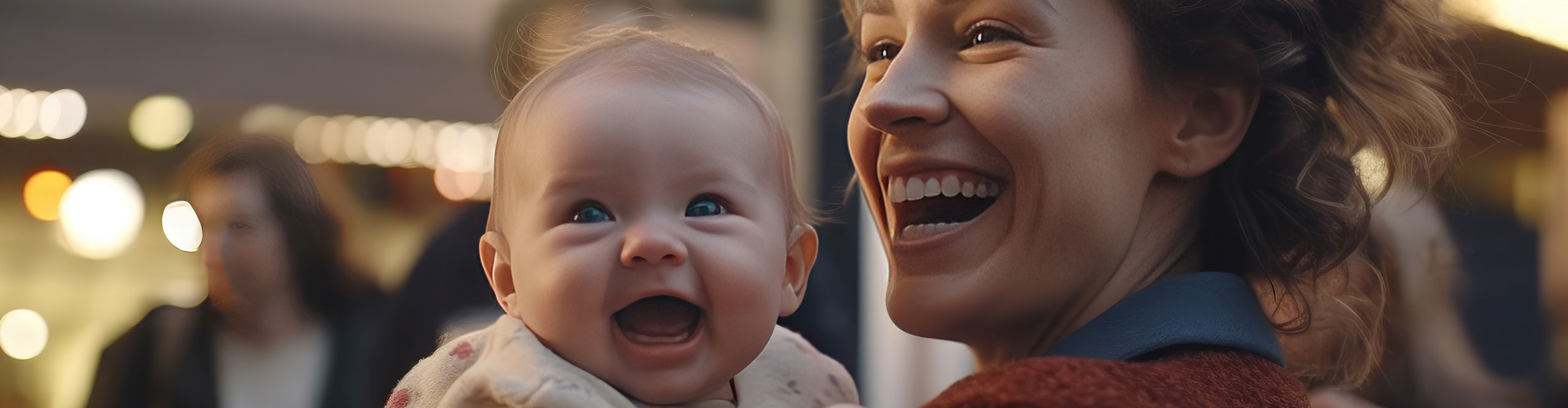 Titelbild L O S Family - Startseite Glückliche Mutter mit lächelndem Baby auf dem Arm