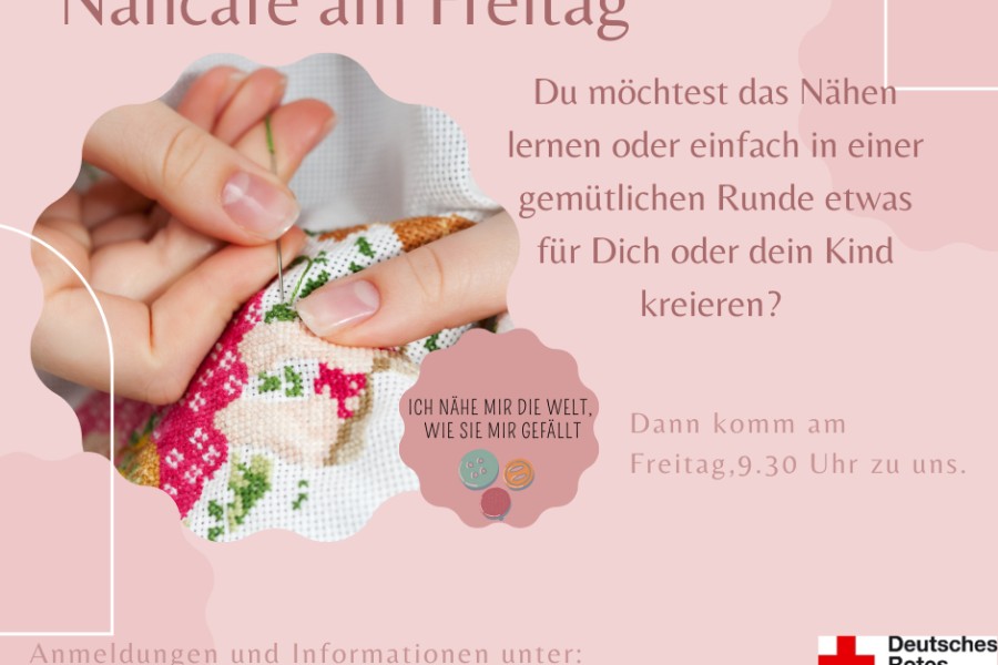 Werbegrafik vom Nähkaffee mit kurzer Erläuterung des Angebots