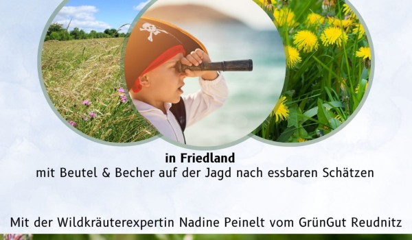 Kind als Löwenzahnpirat auf Schatzsuche mit Wildkräuterexpertin.  Termine Frühling-Winter.