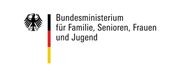 Bundesministerium für Familie, Senioren, Frauen und Jugend, Logo mit Bundesadler und Far