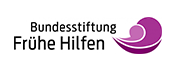 Bundesstiftung Früh Hilfe für frühzeitige Unterstützung. Logo zeigt stilisierte Erscheinung in Lila und Schwarz.