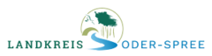 Logo des Landkreises Oder-Spree mit stilisierter Fluss- und Baumgrafik. Text: 