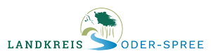 Logo des Landkreises Oder-Spree mit stilisierter Fluss- und Baumgrafik. Text: 