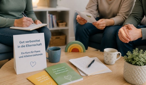 ein Paar in einer Beratungssituation am Tisch mit Informationsmaterialien